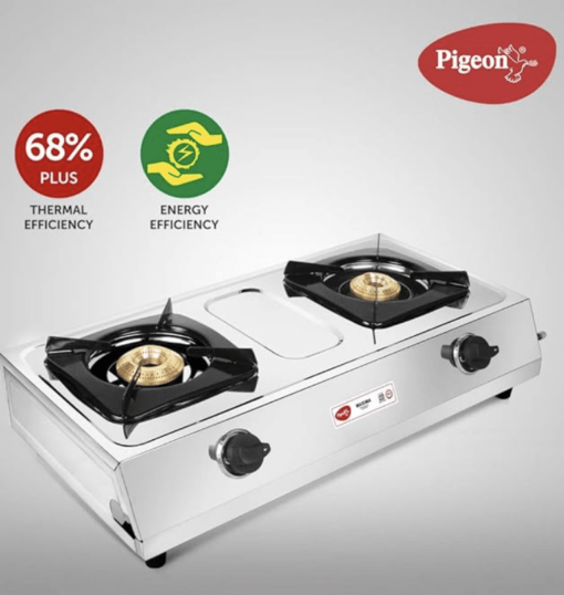 Pigeon by Stovekraft Favourite Maxima Stainless Steel 2 Burner Gas Stove, Manual Ignition, standard 12312 (Silver) - Image 2